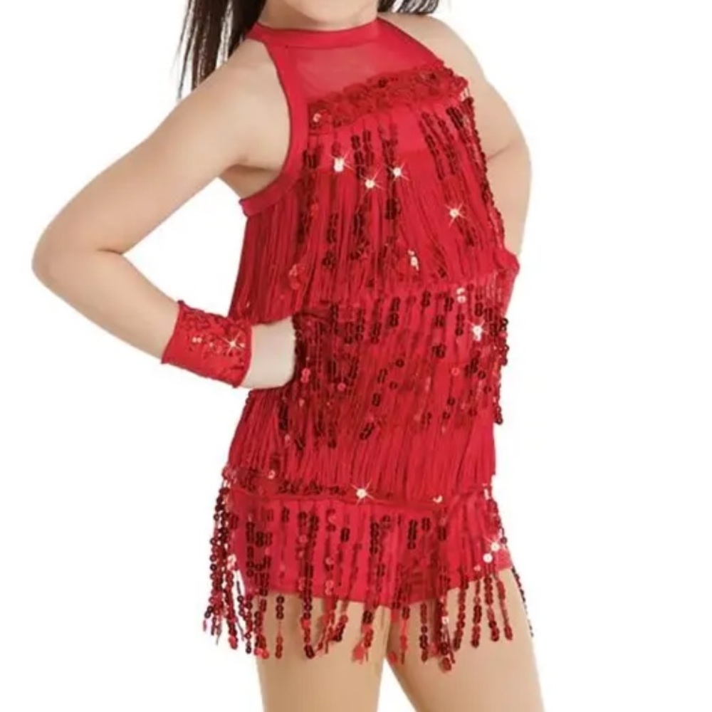 Weissman Red Sequin Fringe Dance Dress